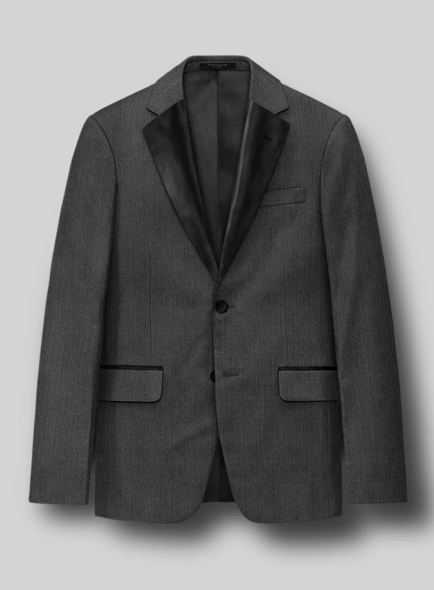 Napolean Imperial Gray Herringbone Wool Tuxedo Suit - Image 3