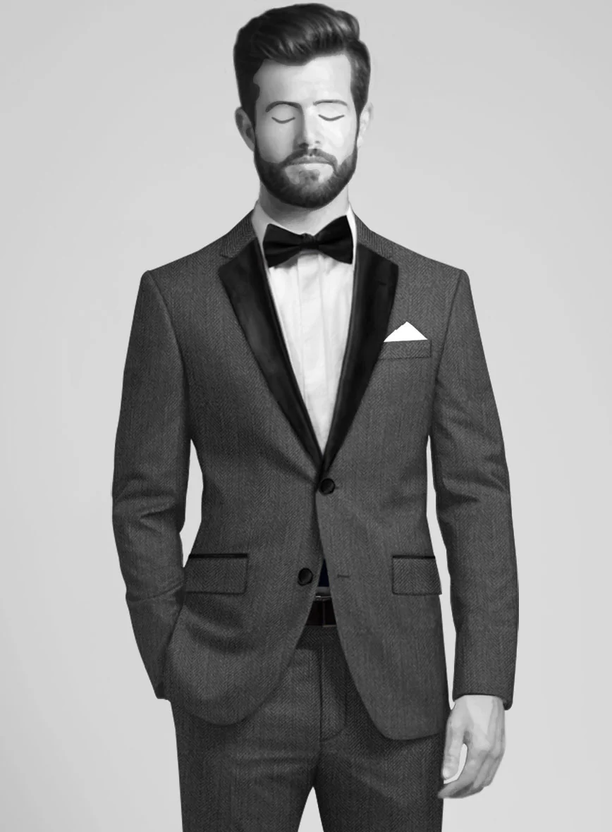 Napolean Imperial Gray Herringbone Wool Tuxedo Suit - Image 4