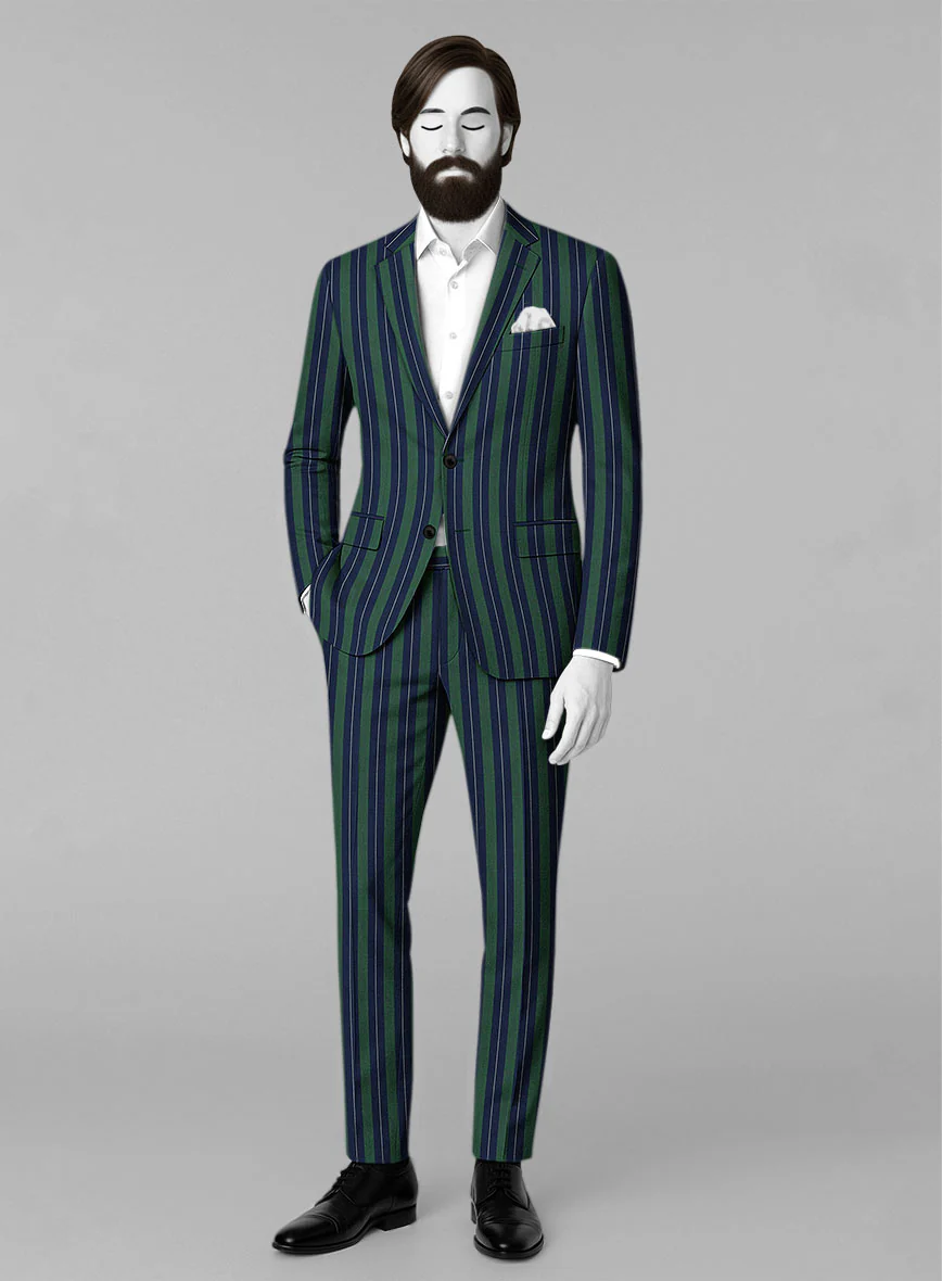Napolean Izzaro Stripe Green Blue Wool Suit