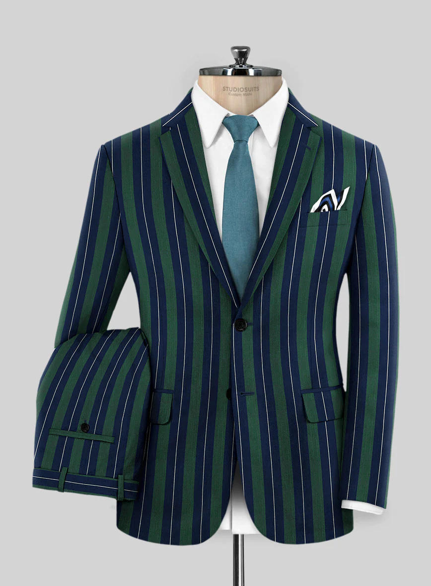 Napolean Izzaro Stripe Green Blue Wool Suit - Image 2
