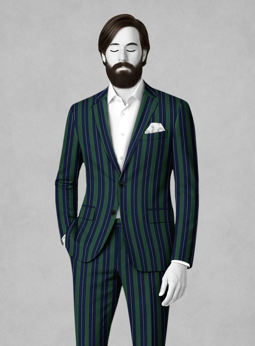 Napolean Izzaro Stripe Green Blue Wool Suit - Image 3