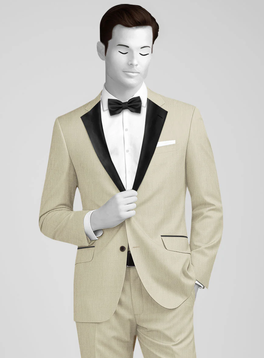 Napolean Light Beige Wool Tuxedo Suit - Image 4