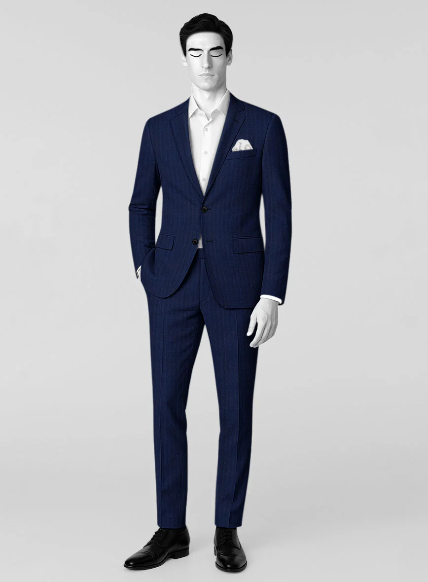 Napolean Lurvani Herringbone Blue Wool Suit