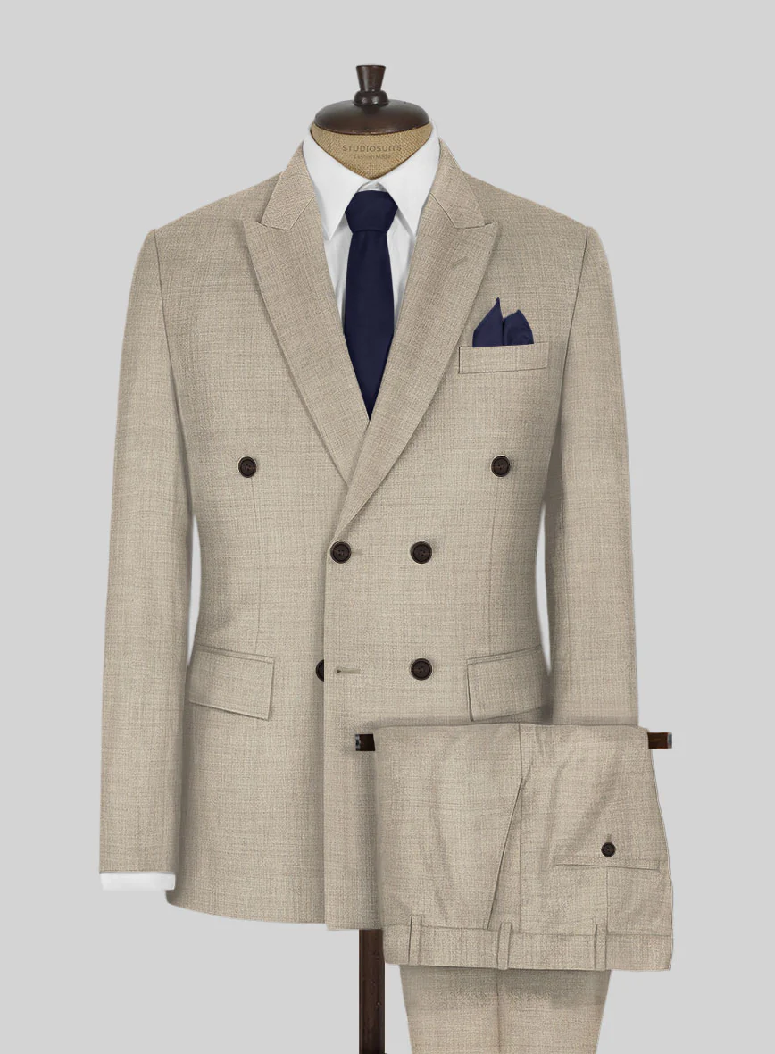 Napolean Melange Khaki Wool Double Breasted Suit