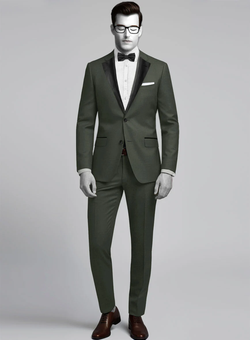 Napolean Military Green Wool Tuxedo Suit - Image 2