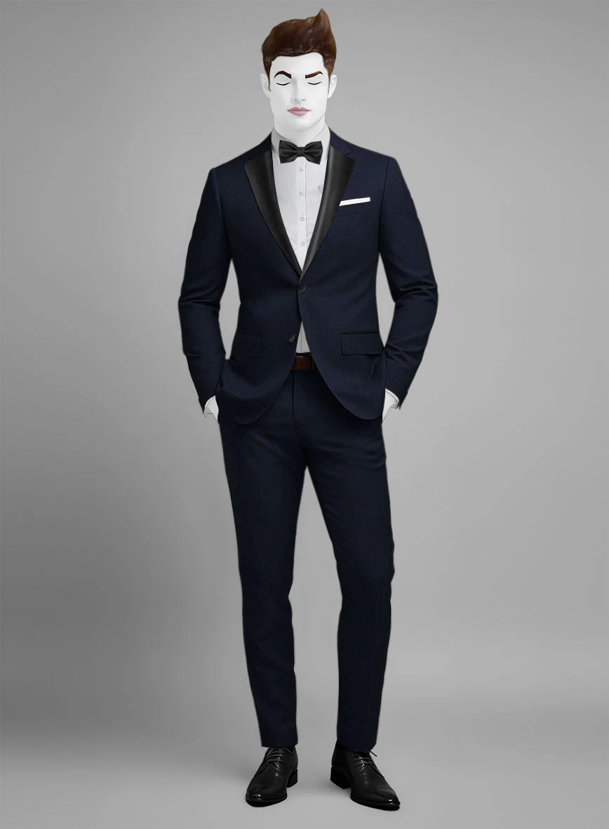 Napolean Navy Herringbone Wool Tuxedo Suit