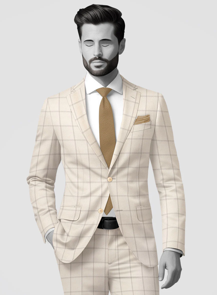 Napolean Noemi Windowpane Beige Wool Jacket - Image 2
