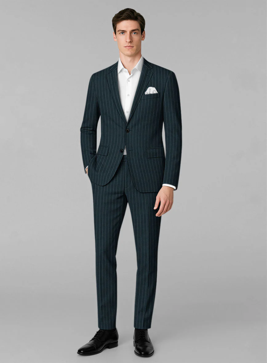 Napolean Oresto Stripe Dark Blue Wool Suit - Image 6