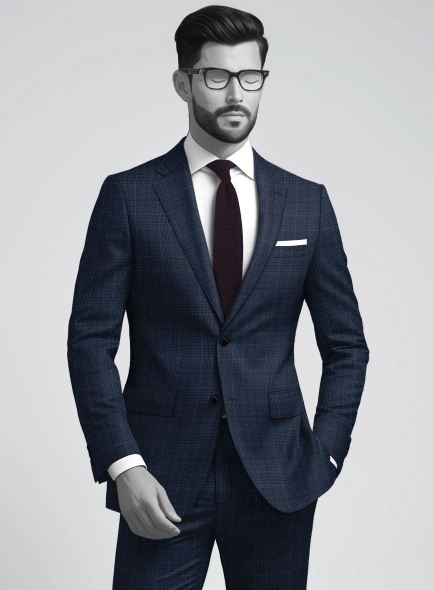 Napolean Porter Prince Of Wales Blue Wool Suit - Image 4