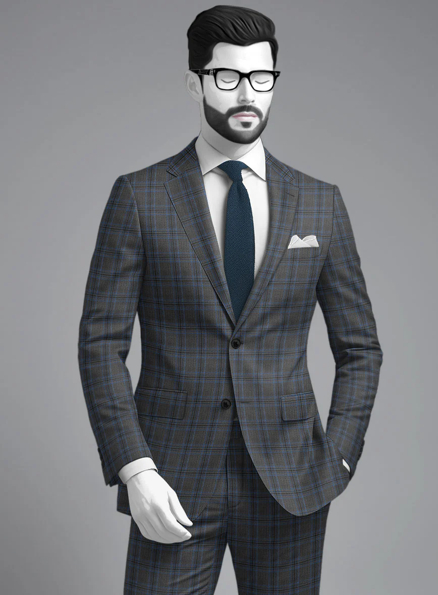 Napolean Sarcho Gray Blue Wool Suit - Image 4