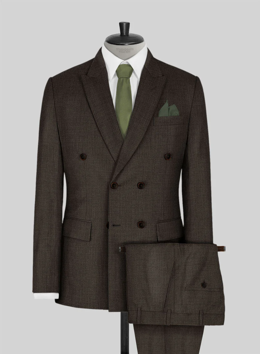 Napolean Sharkskin Brown Wool Double Breasted Suit