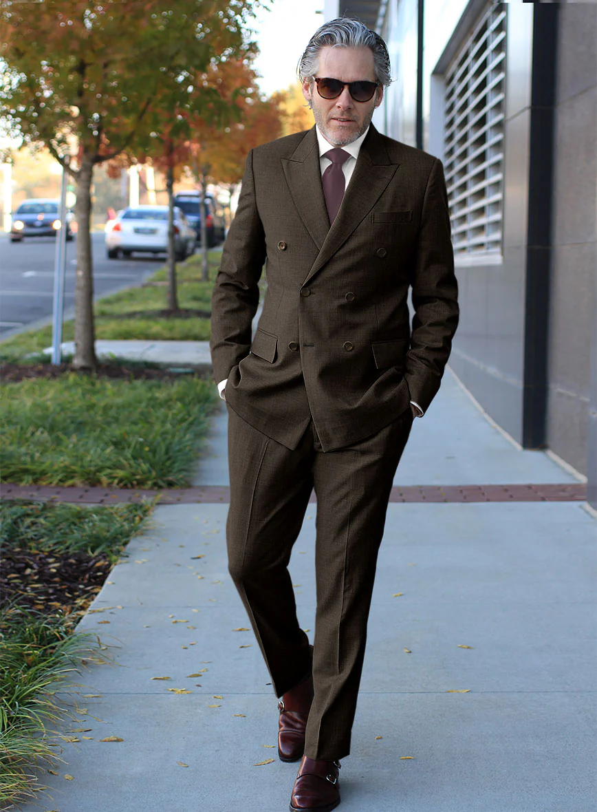 Napolean Sharkskin Brown Wool Double Breasted Suit - Image 2