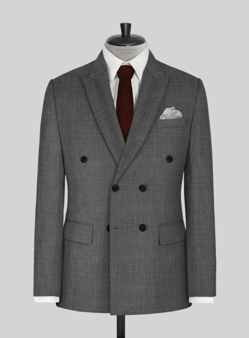 Napolean Sharkskin Gray Wool Double Breasted Jacket
