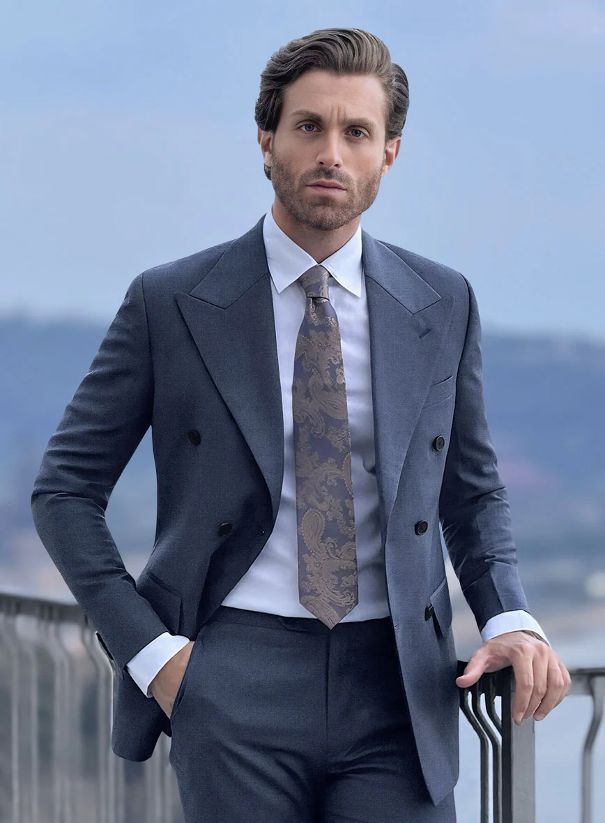 Napolean Slate Blue Wool Double Breasted Suit II - Image 2