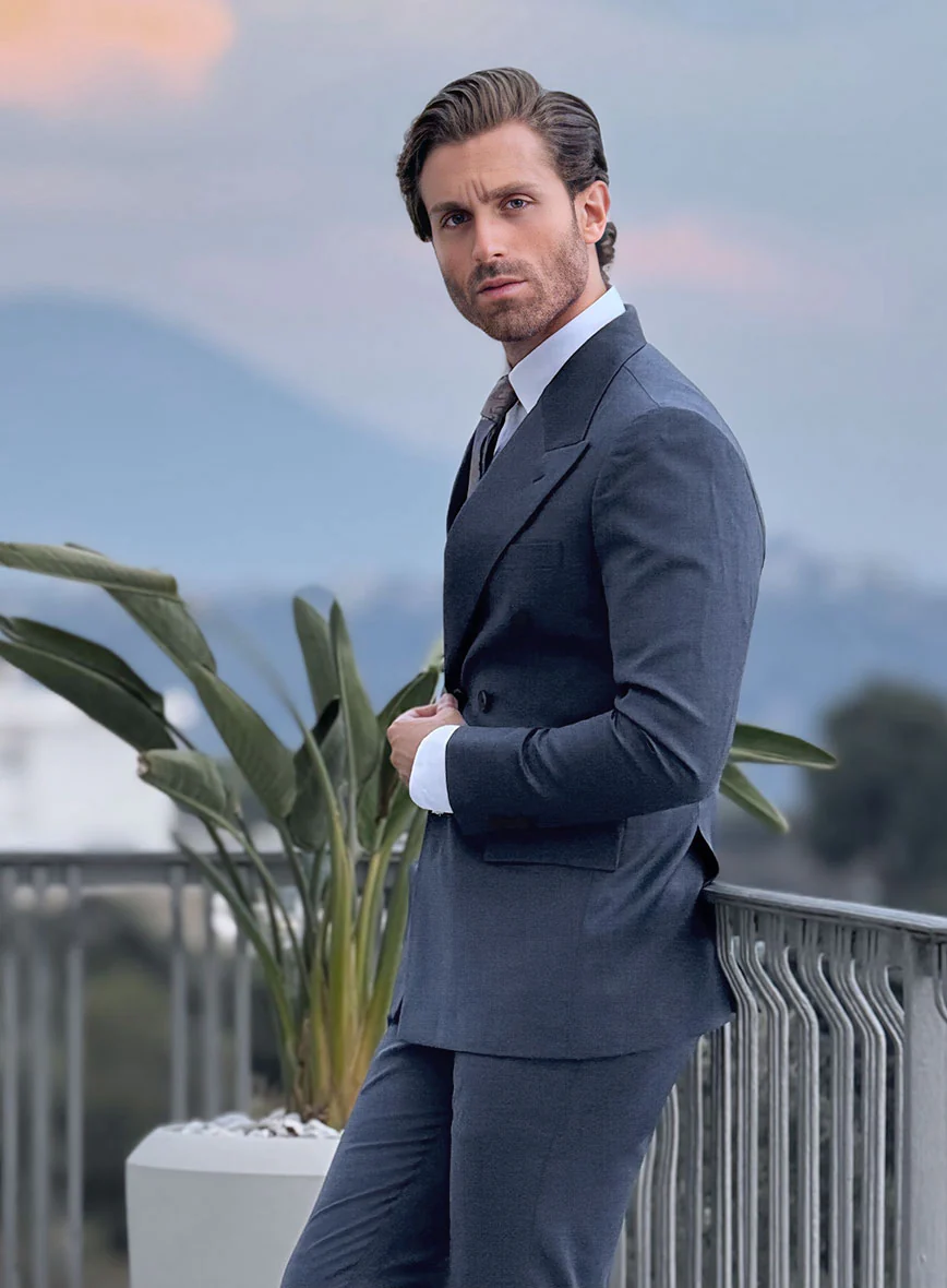 Napolean Slate Blue Wool Double Breasted Suit II - Image 3