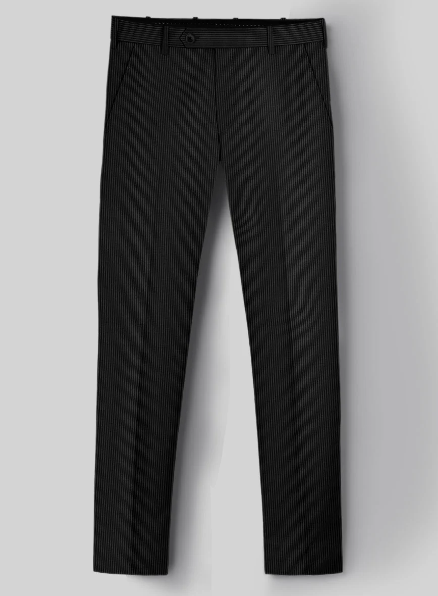 Napolean Slim Stripe Black Wool Pants