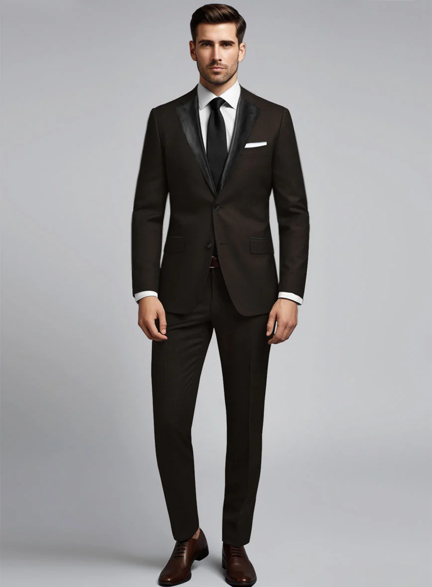 Napolean Stretch Dark Brown Wool Tuxedo Suit - Image 2