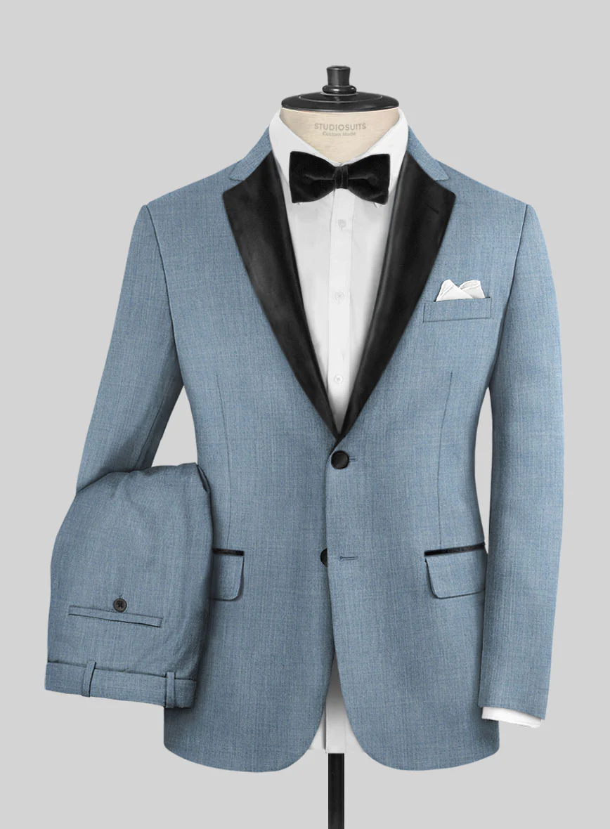 Napolean Stretch Light Blue Wool Tuxedo Suit