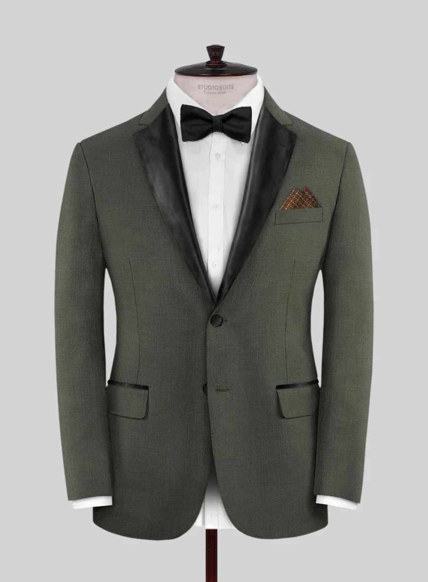 Napolean Stretch Olive Green Wool Tuxedo Jacket