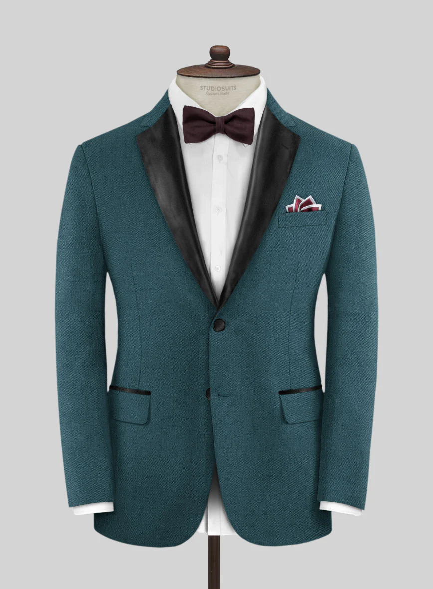 Napolean Stretch Teal Blue Wool Tuxedo Suit - Image 2