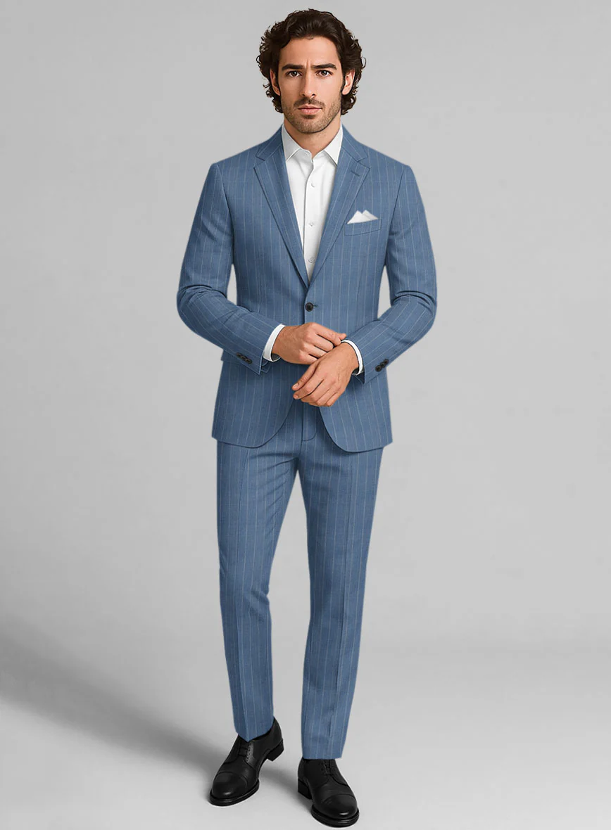 Napolean Tarello Stripe Blue Wool Suit - Image 6