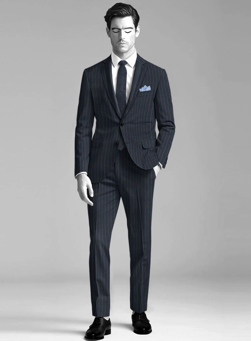 Napolean Thiago Stripe Navy Wool Suit