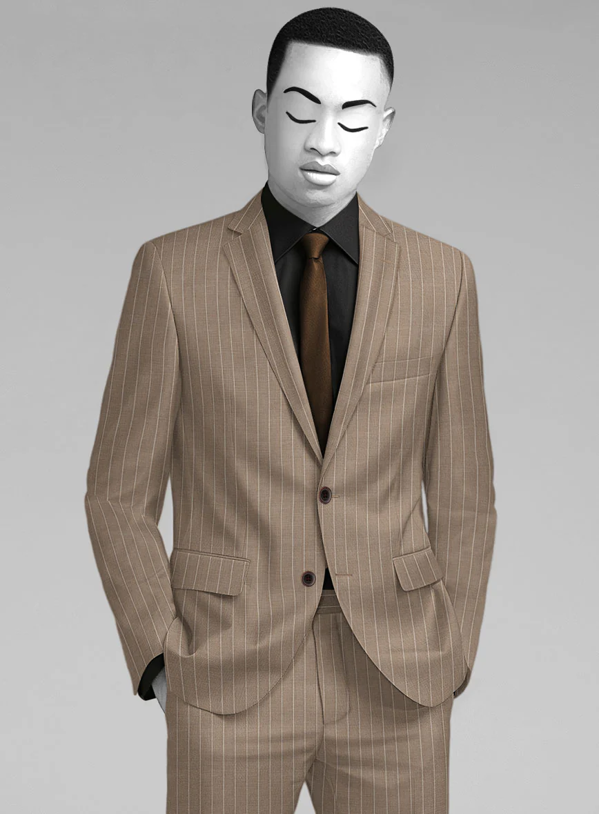 Napolean Tullio Stripe Light Brown Wool Suit - Image 4