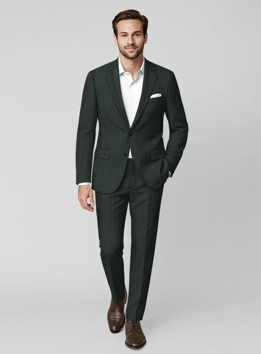 Napolean Verdiano Herringbone Green Wool Suit - Image 2