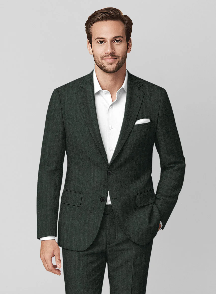 Napolean Verdiano Herringbone Green Wool Suit - Image 4