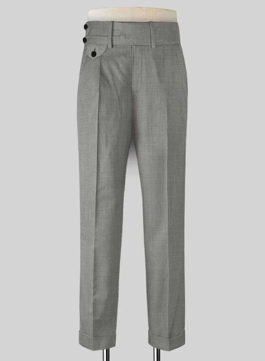 Napolean Worsted Light Gray Wool Double Gurkha Trousers
