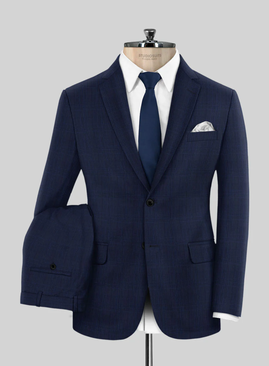 Napolean Xina Tartan Blue Wool Suit - Image 2