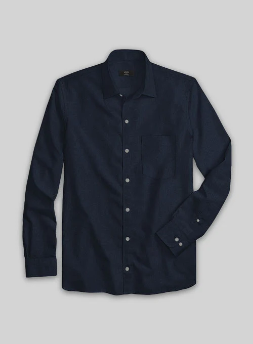 Navy Herringbone Cotton Shirt - Image 2