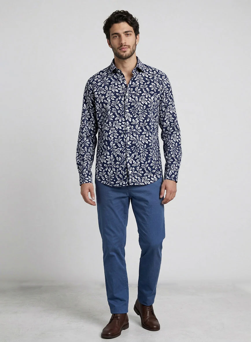 Navy Orchard Feather Cotton Shirt - Image 4
