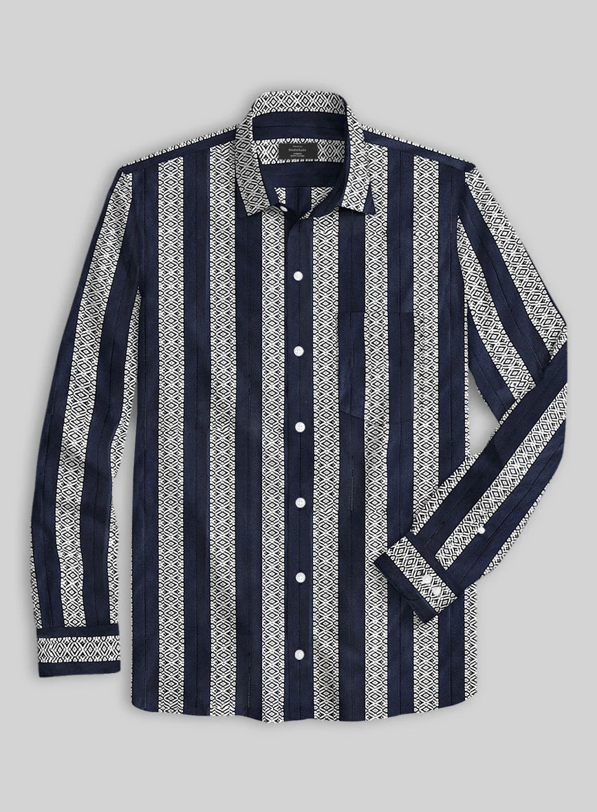 Navy Tribal Stripe Cotton Shirt - Image 2