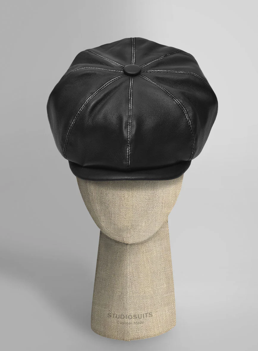 Newsboy Rubbed Black Leather Cap