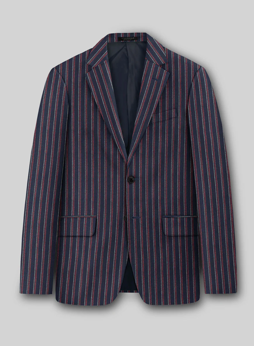 Noble Beatrily Blue Stripe Wool Silk Linen Suit - Image 2