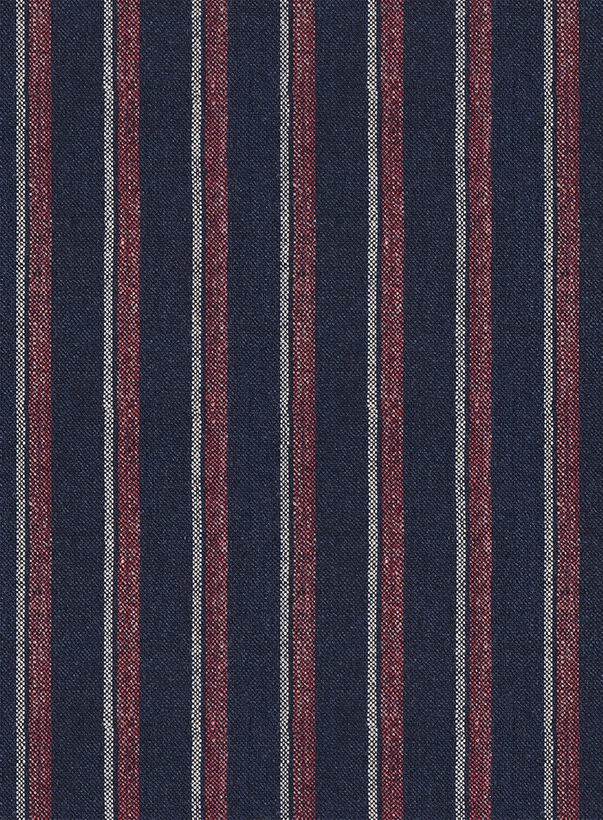 Noble Beatrily Blue Stripe Wool Silk Linen Pants - Image 3