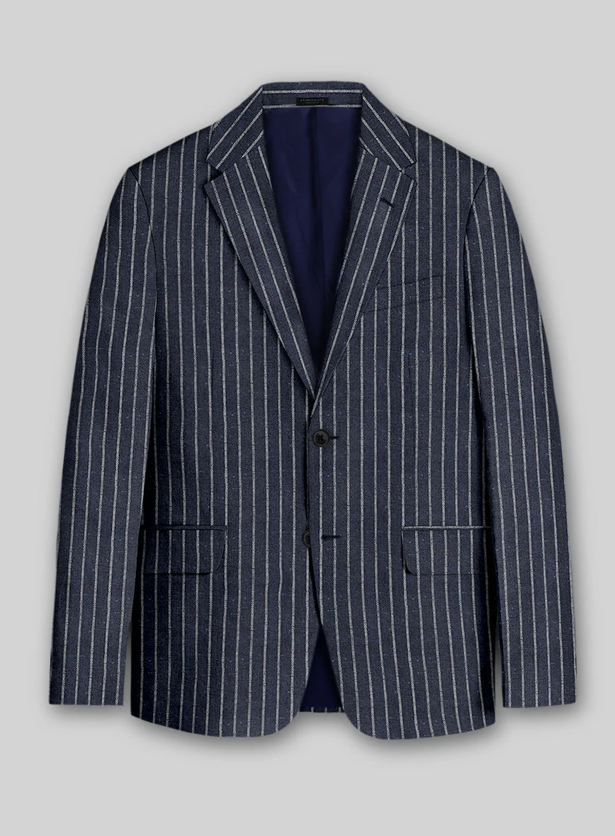 Noble Blue Stripe Wool Silk Jacket