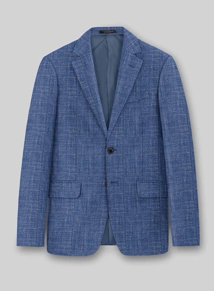 Noble Blue Wool Silk Linen Jacket
