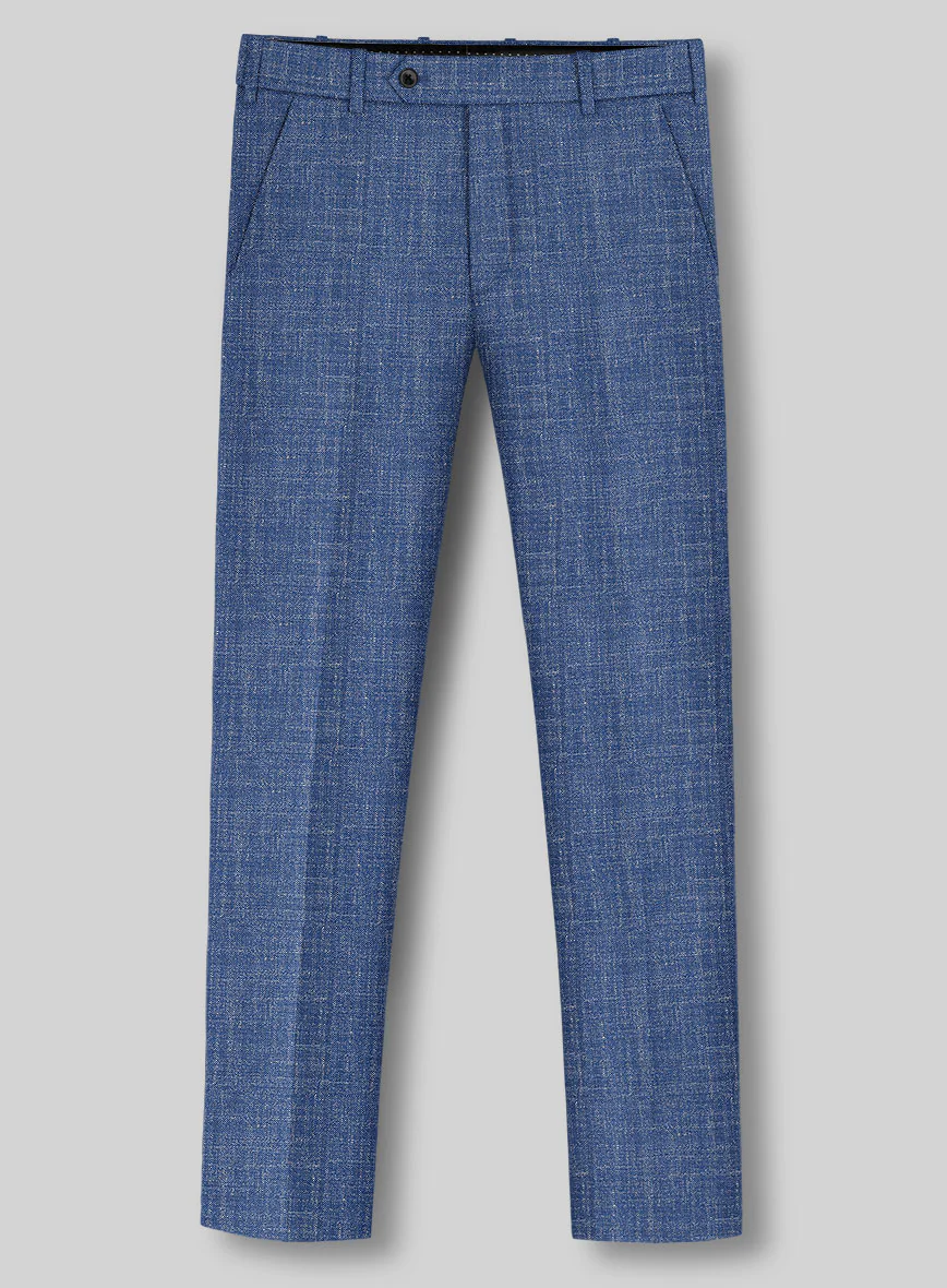 Noble Blue Wool Silk Linen Pants