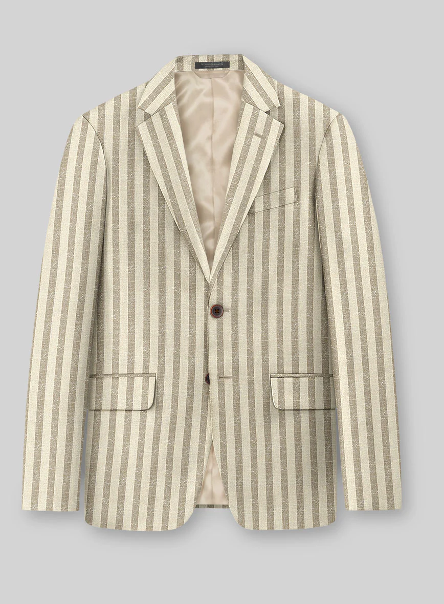 Noble Cream Stripe Wool Silk Linen Jacket