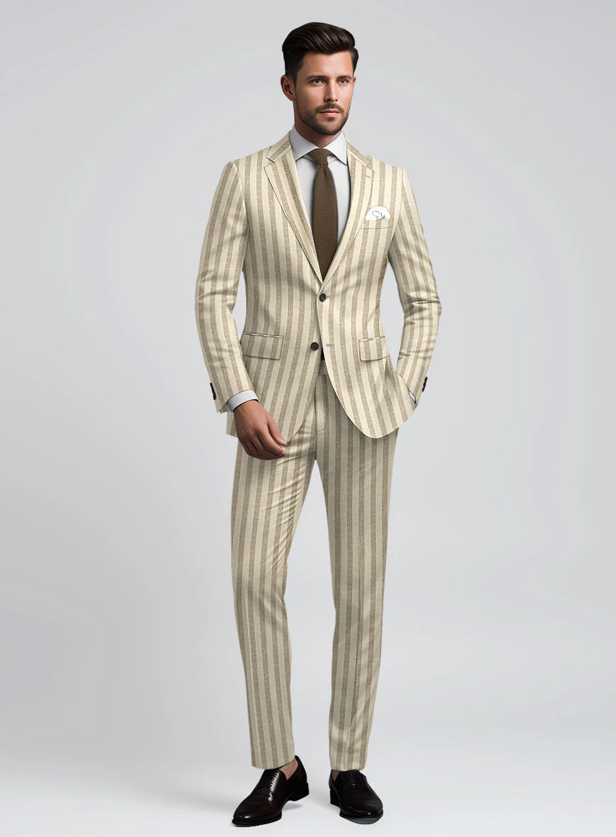 Noble Cream Stripe Wool Silk Linen Suit