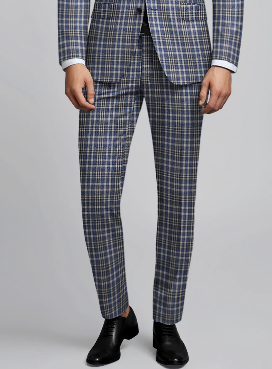 Noble Dante Blue Cotton Silk Linen Pants