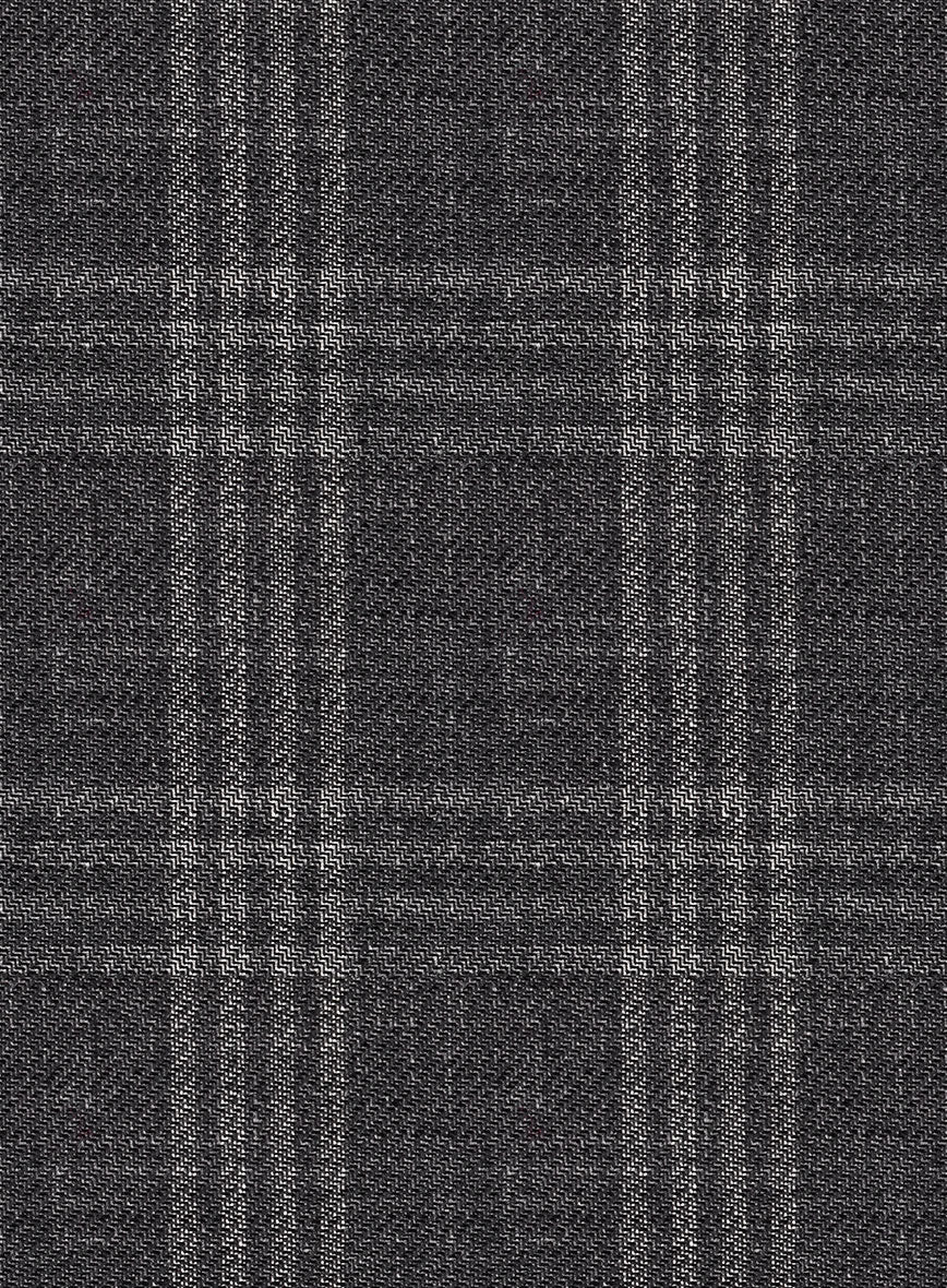Noble Dark Gray Check Wool Silk Linen Suit - Image 7