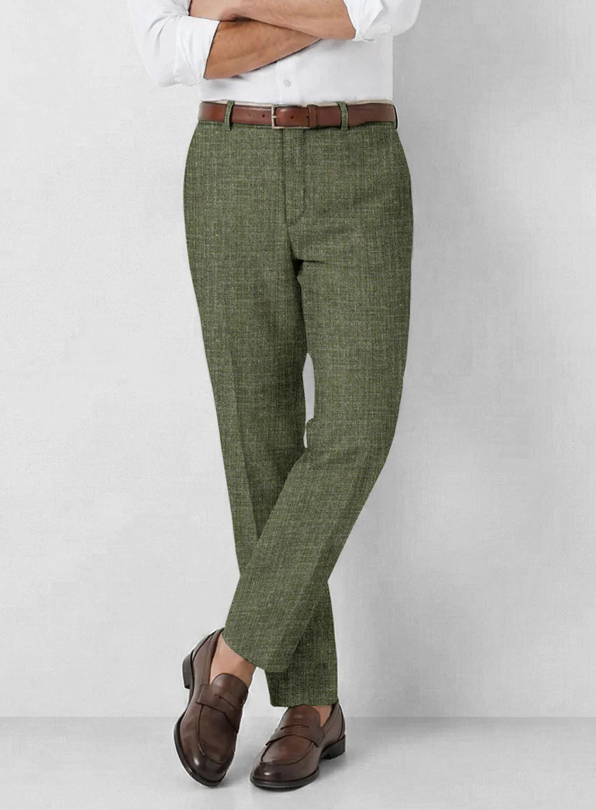 Noble Dew Green Wool Silk Linen Pants