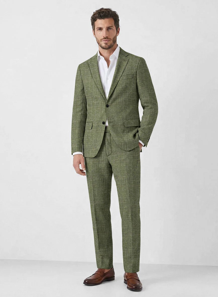 Noble Dew Green Wool Silk Linen Suit
