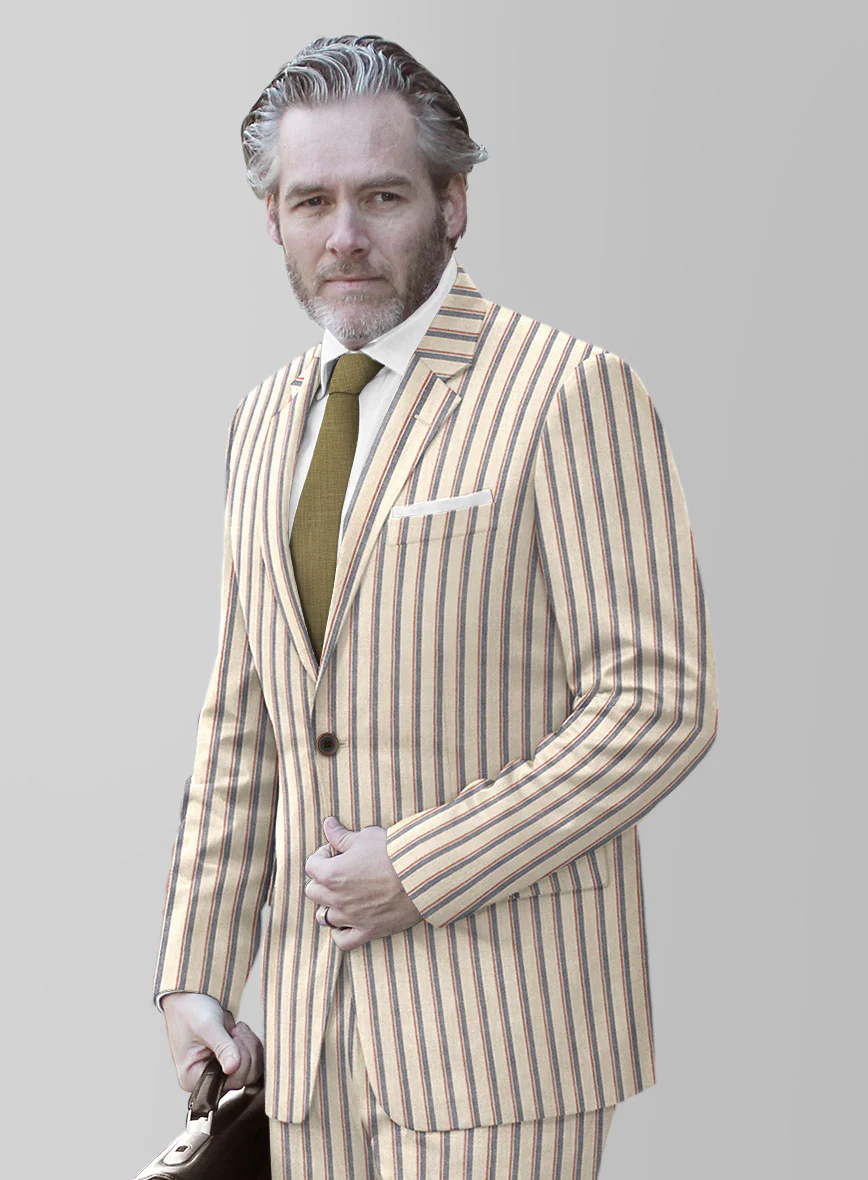 Noble Elena Cream Stripe Wool Silk Linen Jacket - Image 2