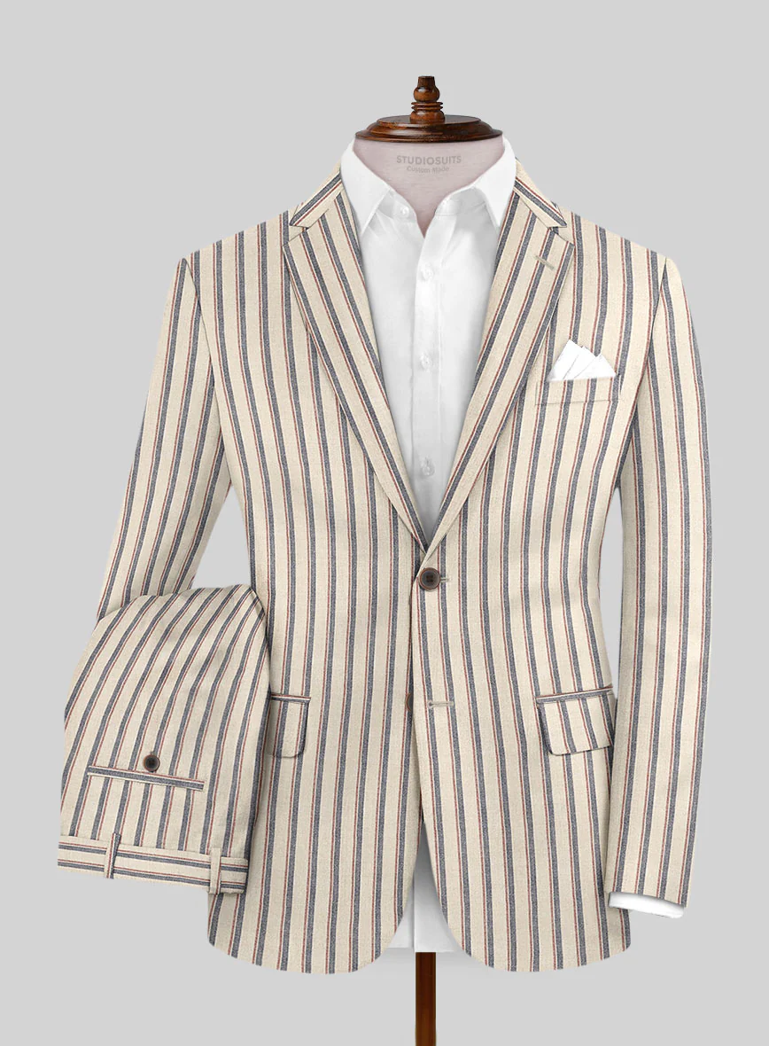 Noble Elena Cream Stripe Wool Silk Linen Suit - Image 2