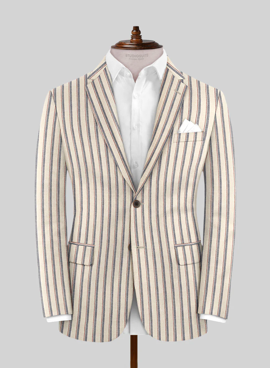 Noble Elena Cream Stripe Wool Silk Linen Suit - Image 4