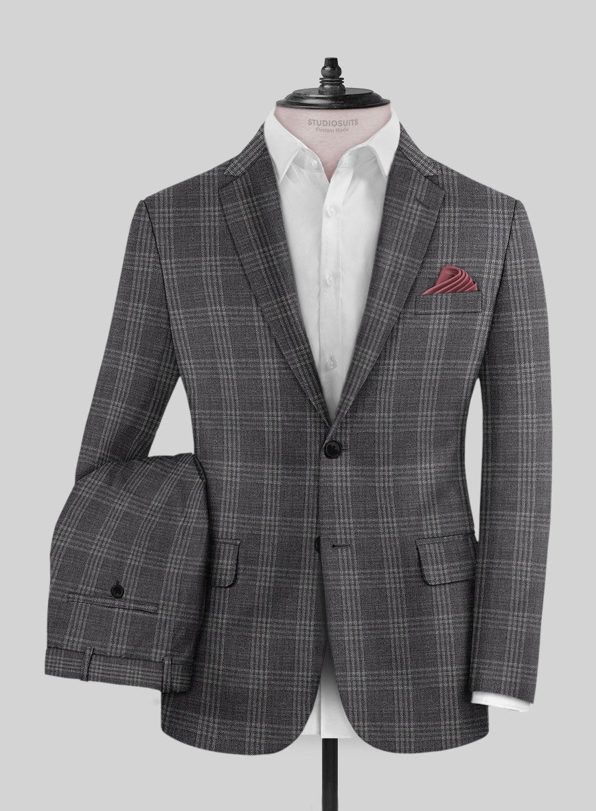 Noble Gray Check Wool Silk Linen Suit - Image 2